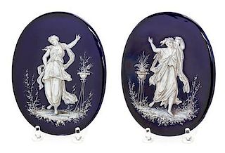 * A Pair of Pate-Sur-Pate Plaques Height 6 1/4 x width 3 3/4 inches.