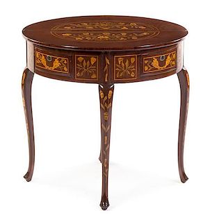 A Dutch Marquetry Flip-Top Table Height 28 1/2 x width 28 3/4 inches.
