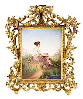 * A Continental Porcelain Plaque Height overall 19 x width 16 1/2 inches.