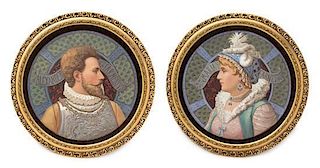 * A Pair of Continental Porcelain Portrait Plaques Diameter overall 21 1/4 inches.