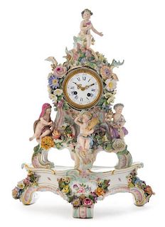 * A Meissen Porcelain Mantel Clock and Stand Height 22 inches.