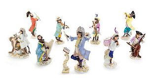 A Meissen Porcelain Ten-Piece Monkey Band Height of tallest 6 5/8 inches.