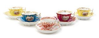 * A Set of Five Meissen Porcelain Cabinet Cups and Saucers Diameter of largest saucer 5 5/8 inches.