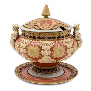 * A Mettlach Stoneware Tureen and Underplate Width 15 inches.