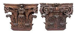 * Two Carved Oak Pilaster Capitals Height of larger 15 inches.