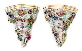 A Pair of Royal Vienna Porcelain Wall Brackets Height 8 inches.