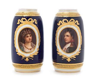 Two Royal Vienna Portrait Vases Height 4 5/8 inches.