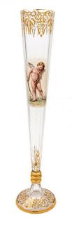 * A Continental Enameled Glass Trumpet Vase Height 20 inches.