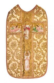 A Metallic Thread Embroidered Vestment Length 77 1/4 x width 26 inches.