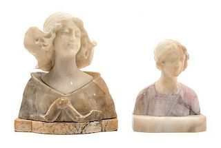 Two Italian Alabaster Busts Height of first 10 inches.