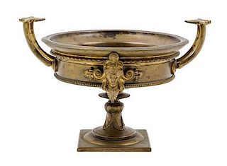 A Continental Gilt Decorated Cast Metal Tazza Height 6 1/2 x width 10 inches.