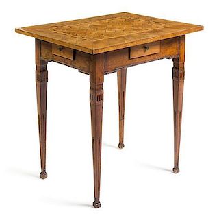 An Italian Parquetry Decorated Table Height 28 3/4 x width 30 5/8 x depth 24 inches.
