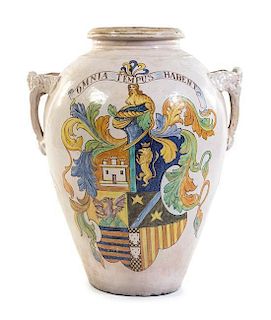* A Large Italian Faience Twin-Handled Jar Height 35 inches.