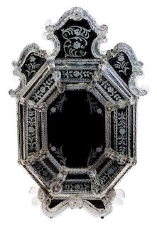 A Venetian Glass Mirror Height 48 x width 31 1/2 inches.