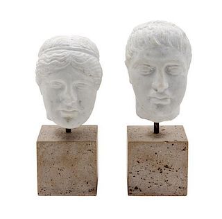 Two Italian Carved Stone Busts Height of first 8 1/4 inches.