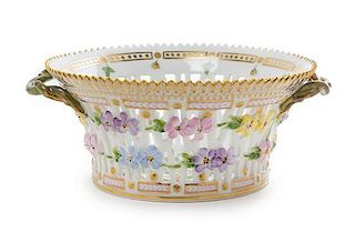 * A Royal Copenhagen Flora Danica Porcelain Reticulated Basket Width 8 1/2 inches.