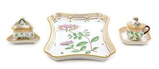 * Three Royal Copenhagen Flora Danica Porcelain Table Articles Width of tray 11 3/4 inches.