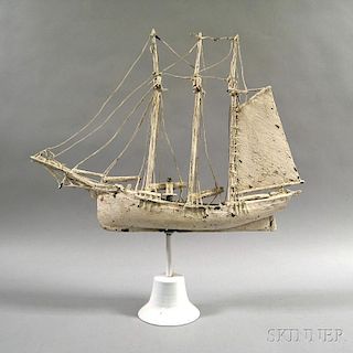 White-painted Wooden Three-masted Ship Weathervane