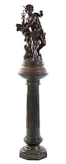 * A French Patinated Metal Figural Group Height of bronze 28 inches.