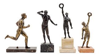 * A Group of Three Continental Bronze Figures Height of tallest 10 inches.