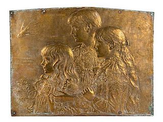 * An American Gilt Bronze Bas Relief Panel Height 10 1/4 x width 30 1/4 inches.