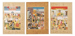 Three Indian Mughal Paintings Each: 15 1/2 x 10 1/2 inches.