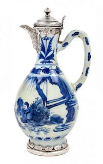 A Chinese Blue and White Porcelain Ewer Height 9 3/4 inches.