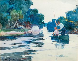 Frank W. Benson (1862-1951) Poling the Canoe