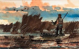 Chet Reneson (b. 1934) Dusk - Duck Hunting