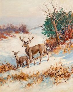Frank Vining Smith (1879-1967) Deer in Winter Landscape
