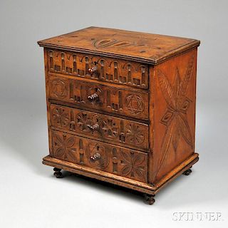 Folk-carved Miniature Four-drawer Chest