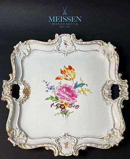 A German Meissen Hand- Painted Porcelain Platter / Serve ware, Signed