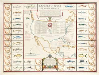 Richard E. Bishop (1887-1975) Map of Well-Known Salt Water Game Fish of North America