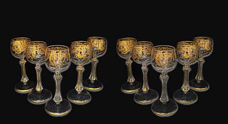 A Set Of Ten 19th C. Moser Crystal Wine Glasses