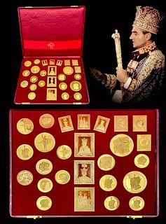 An Exquisite Persian (Iran) King Mohammad  Reza Shah Pahlavi Gold Coronation Presentation Set, 1976