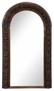 Rustic Carved Oak Leaf and Acorn Arched Mirror