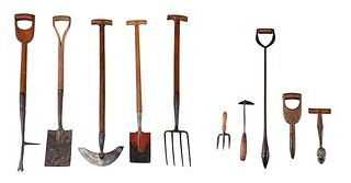 10 Assorted Wood and Wrought Iron Garden Tools