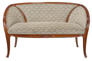 French Art Nouveau Carved Walnut Settee