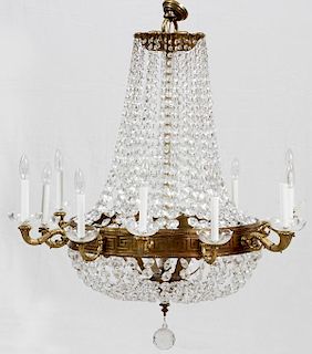 ATTRIBUTED TO MEL RYKUS BRONZE & CRYSTAL CHANDELIER