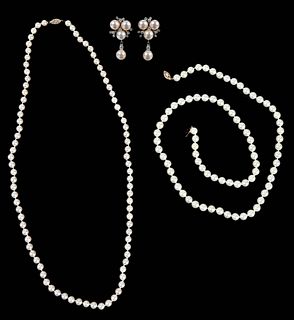 Three Pieces 14kt. Pearl Jewelry 