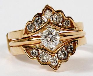 GOLD AND DIAMOND ENGAGEMENT RING AND BAND