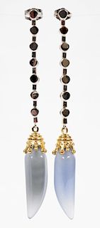 14KT GOLD AND NATURAL CHALCEDONY DANGLE EARRINGS