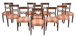 Set of Ten George III Inlaid Mahogany Dining Chairs