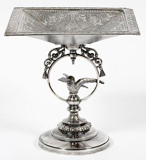 SILVER PLATE CALLING CARD TRAY ON PEDESTAL