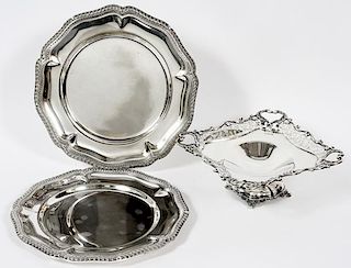 STERLING SILVER CANDY DISH & 2 SILVER PLATE TRAYS