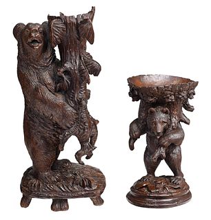 Two Black Forest Carved Walnut Bear Form Stands