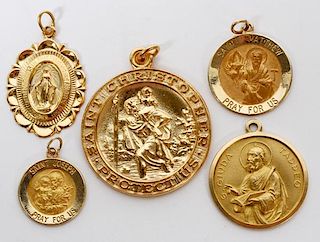 14KT AND 18KT GOLD RELIGIOUS CHARMS 5 PIECES