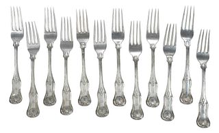 Set of Twelve Marquand Coin Silver Forks, King Pattern