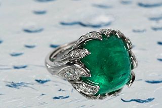 Oscar Heyman Platinum, Emerald and Diamond Ring 
