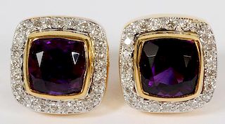 4CT NATURAL AMETHYST AND 14KT GOLD EARRINGS PAIR
